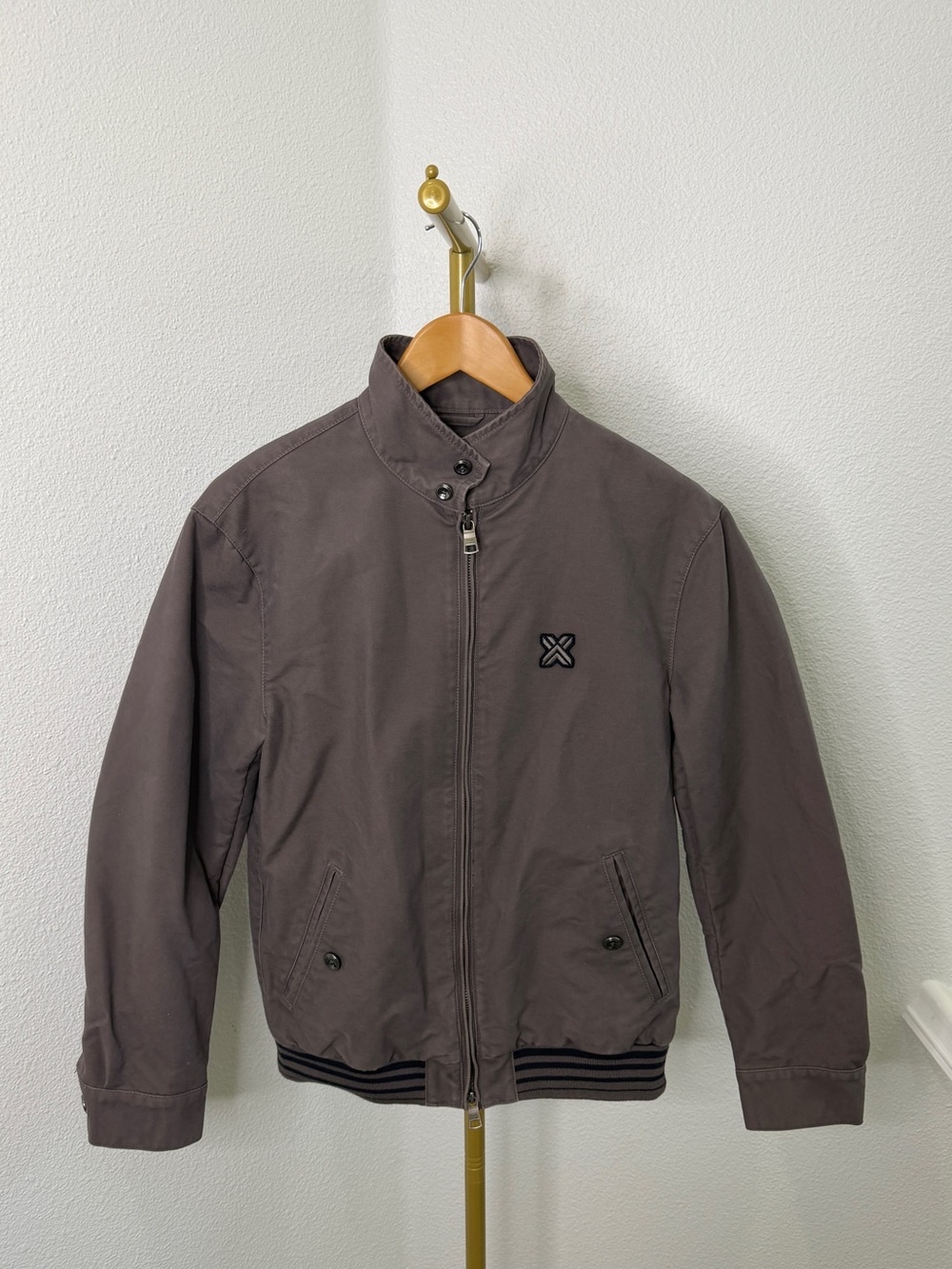Armani Exchange AX Mens Full Zip Bomber Varsity Jacket Grey Taupe Logo Small